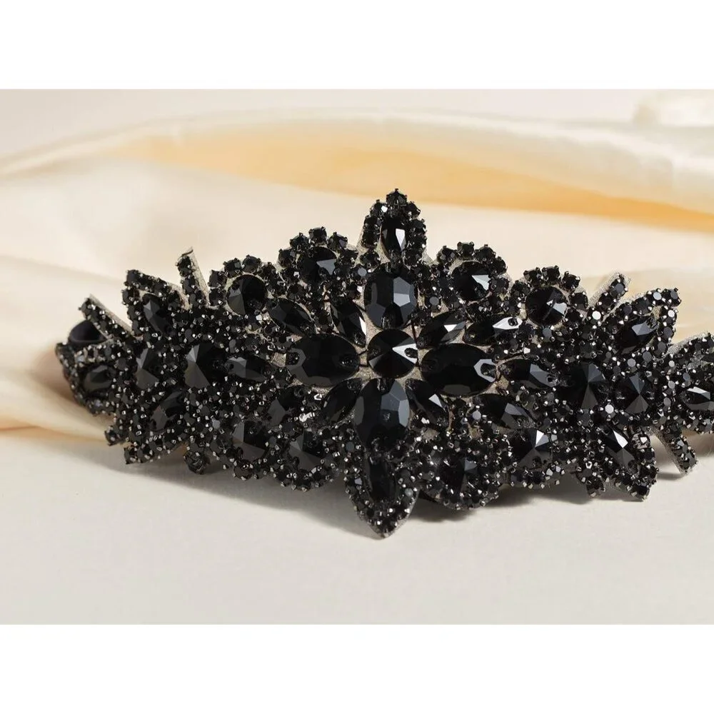 Black Rhinestone Flapper Headband Elastic 1920s Hair Accessories for Women